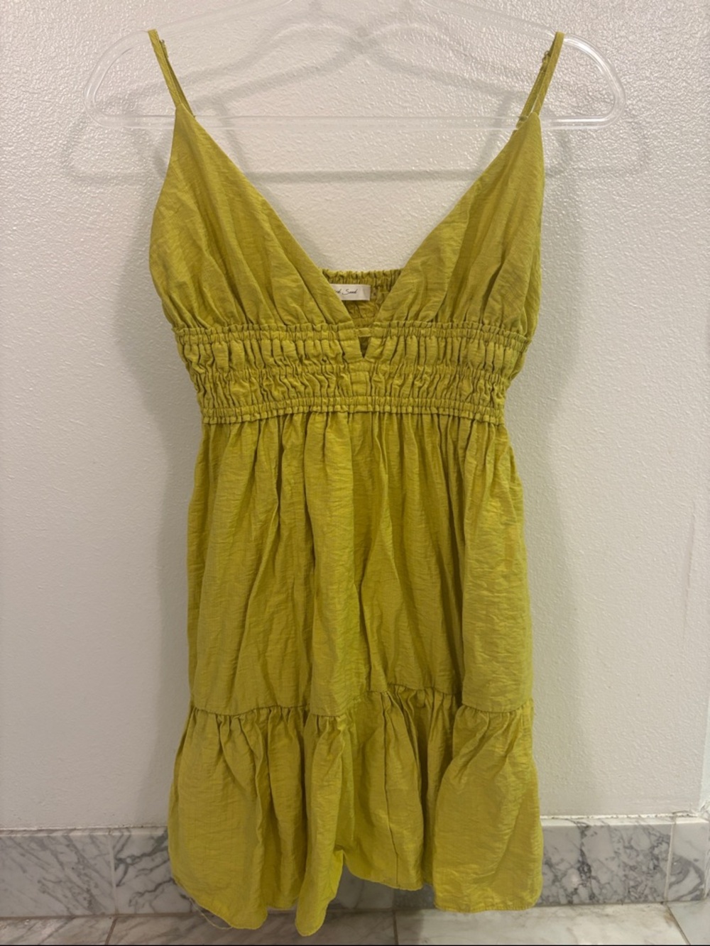 Chartreuse Spaghetti Strap Smocked Waist Sundress
